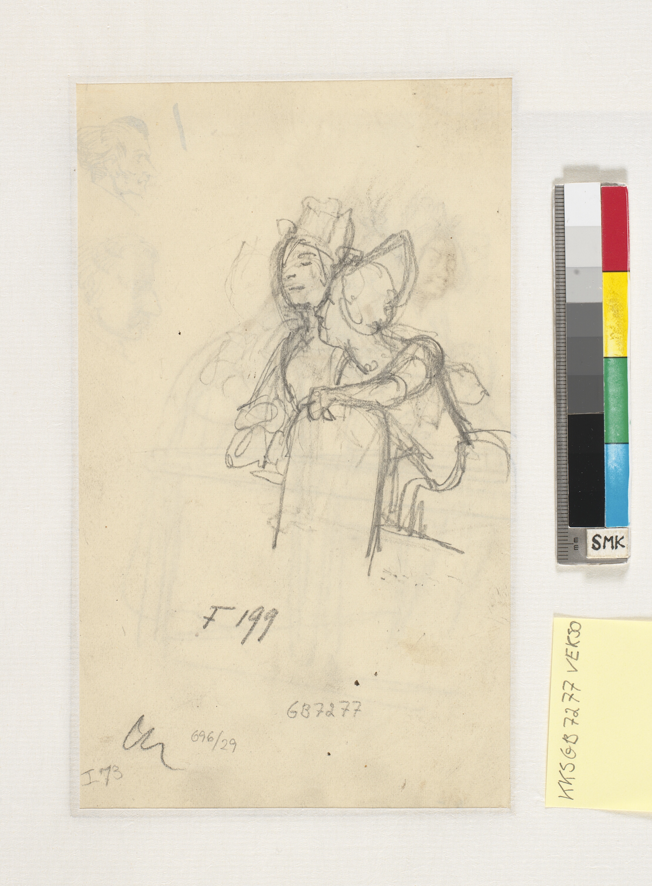 Blyantsstudie af de to kvinder fra bladets recto